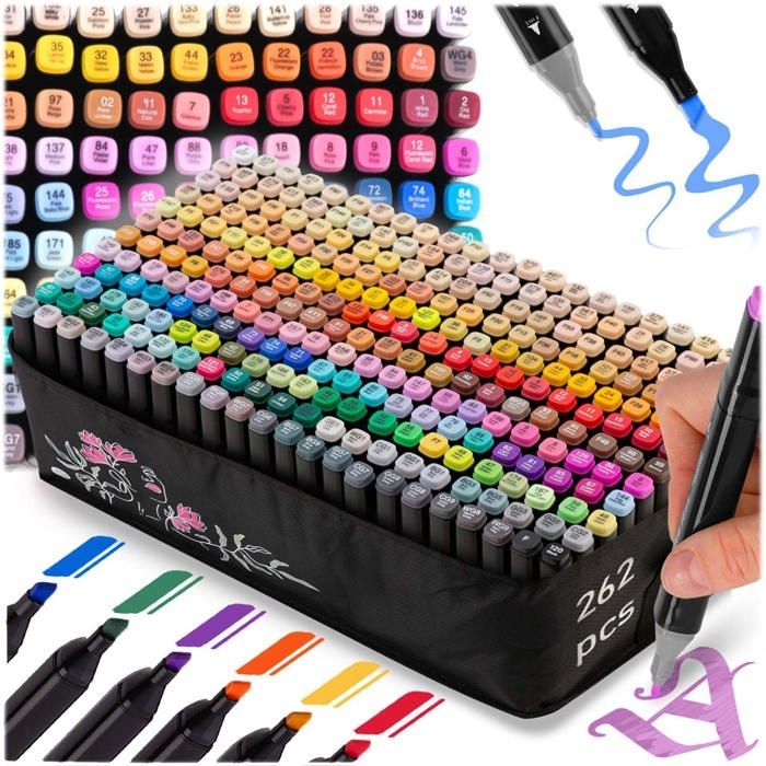 Marqueurs à alcool - JANSHOP - 262 pièces - NK-915 - Pointes doubles - Couleurs saturées - Encre à alcool