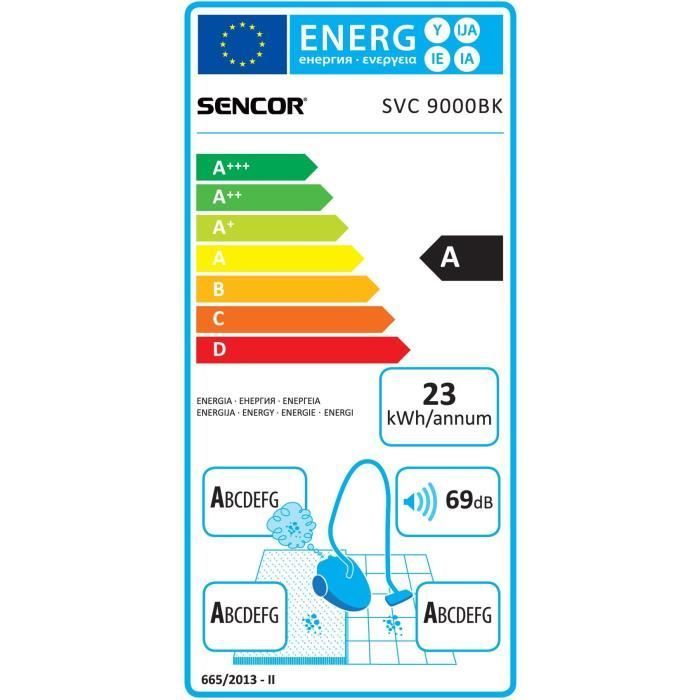 Aspirapolvere a cilindro con sacchetto - SENCOR - SVC 9000BK - 800 W - 69 dB - 4 L - Nero