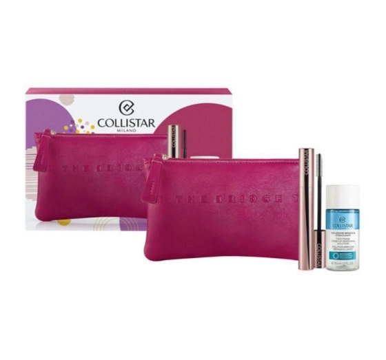 Collistar tusz do rzęs 11 ml   płyn do demakijażu 35 ml   kosmetyczka The Bridge