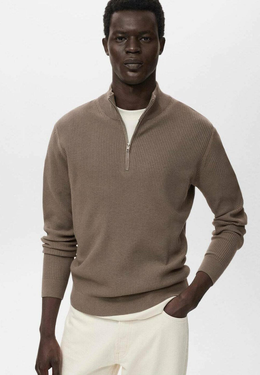 Pull Mango à col zippé - gris