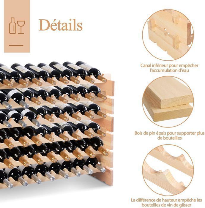 Étagère à Vin Casier à 72 Bouteilles en Bois de Pin Robuste Modulable 119 x 29 x 71,5 CM
