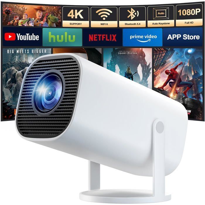 Mini Vidéoprojecteur 4K Full Hd 1080P, Projecteur Video Avec Wifi 6 Et Bluetooth 5.4, Retroprojecteur Avec Correction Trapéz[XV11]