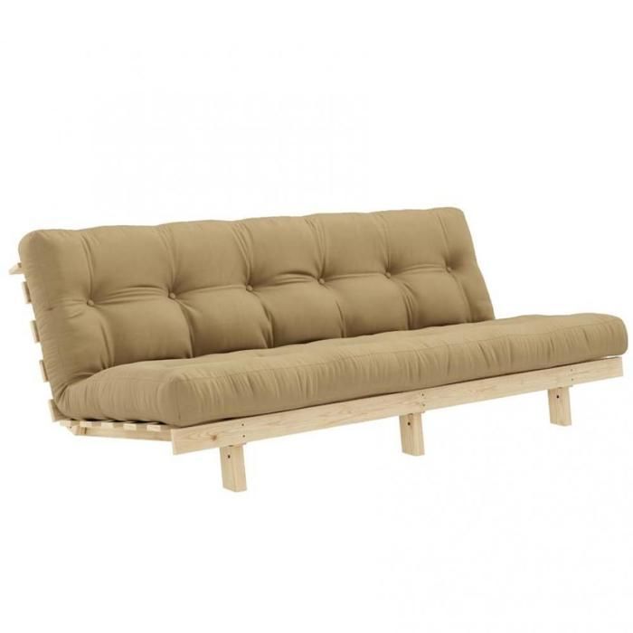 Banquette convertible futon LEAN bois de pin coloris beige blé 130x200 cm