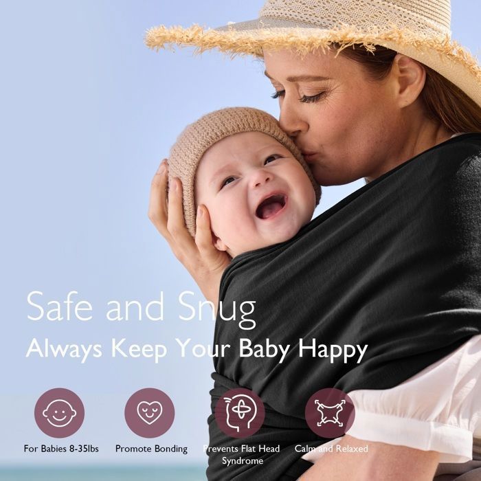 Canguru para Bebê DOCCMIK Momcozy Ajustável, Sem Nó, Ergonômico, Cinza, com Termômetro para Bebê