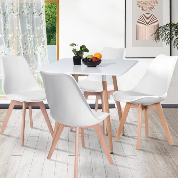 Conjunto de 6 cadeiras - Brancas - Estilo Escandinavo - Pés de madeira - Conjunto de 6 cadeiras Catherina em estilo escandinavo