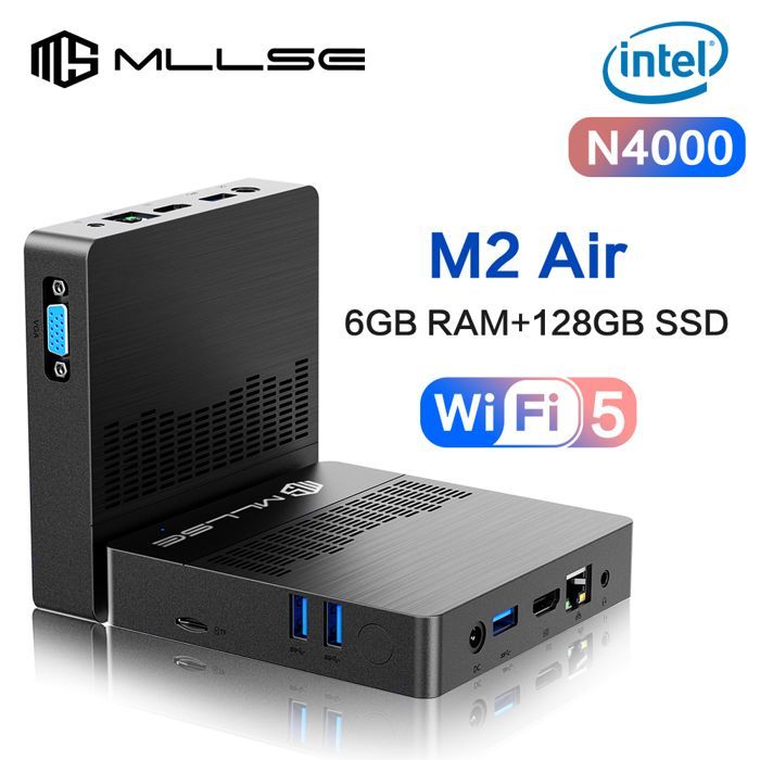 Mini PC Intel Gemini Lake N4000 – Windows 11, 6 GB RAM, 128 GB SSD, Dual-Band Wi-Fi, Bluetooth – Ultra Compact Computer