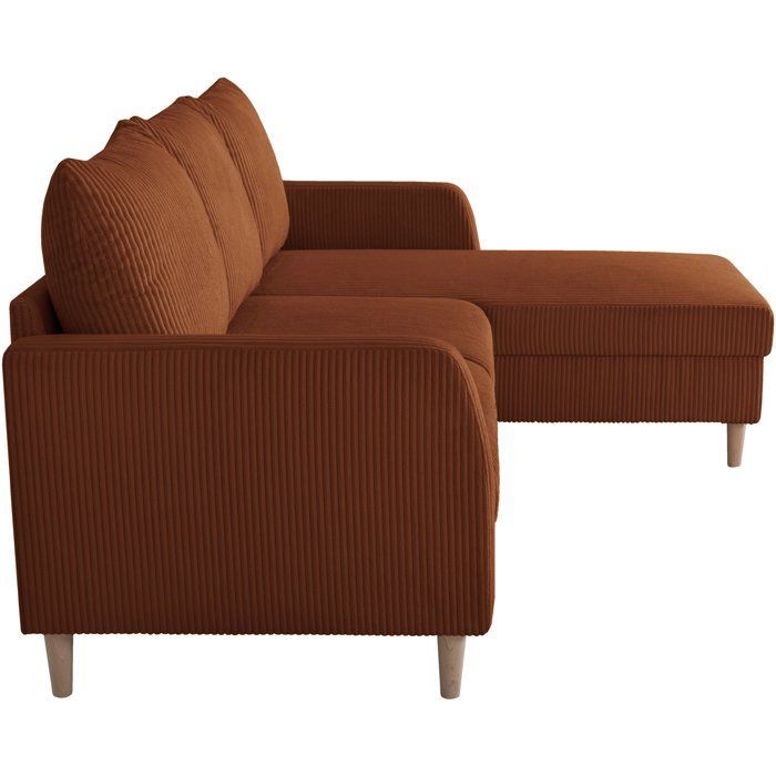 Sofá esquinero fijo de 3 plazas - CHIPY - Tapizado Lincoln Terracota - Patas de madera natural - 192 x 82 x 138 cm
