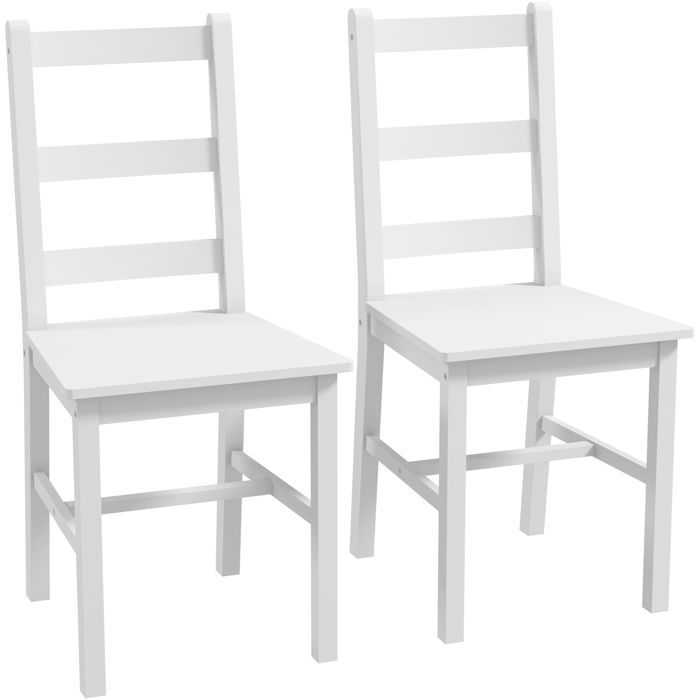 Set of 2 HOMCOM dining chairs in solid pine wood, kitchen chair with slatted back, country style, white