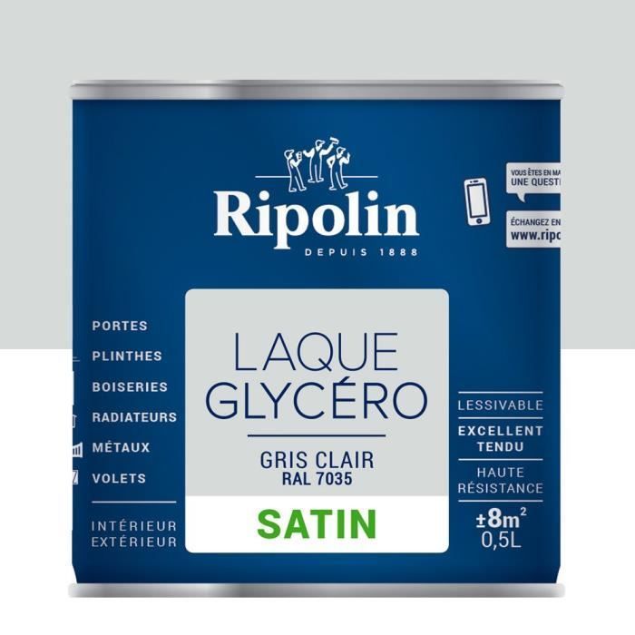RIPOLIN Laque Glycéro Déco pour Intérieur & Extérieur  - Gris Clair Ral 7035 Satin, 0,5L