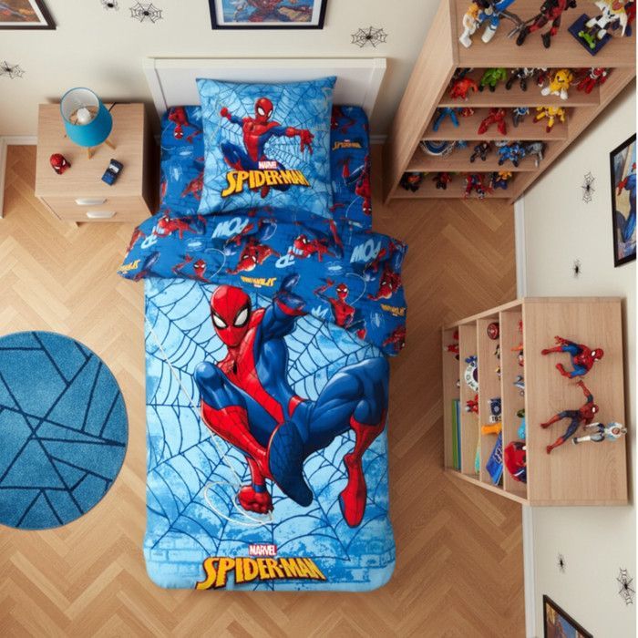 Lasten vuodevaatesetti - Hämähäkkimies ja Marvel - 100 % puuvillaa - Pussilakana 140x200 cm - Tyynyliina 65x65 cm