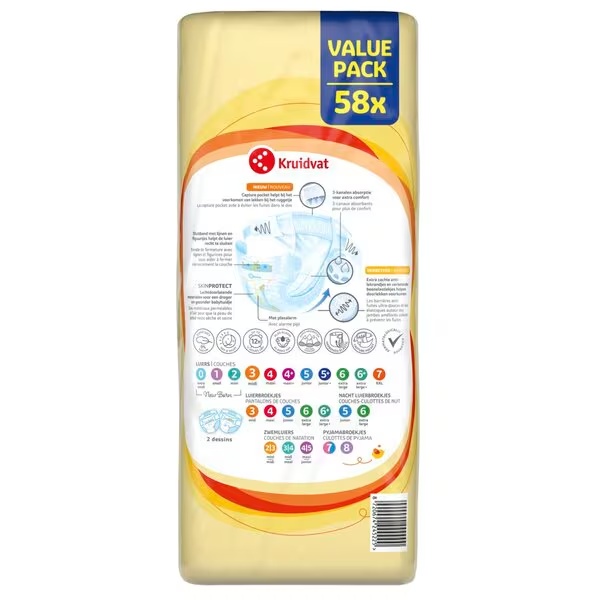 Kruidvat 3 Midi pelene, povoljno pakiranje, veličina 3 (4-9 kg), 58 komada