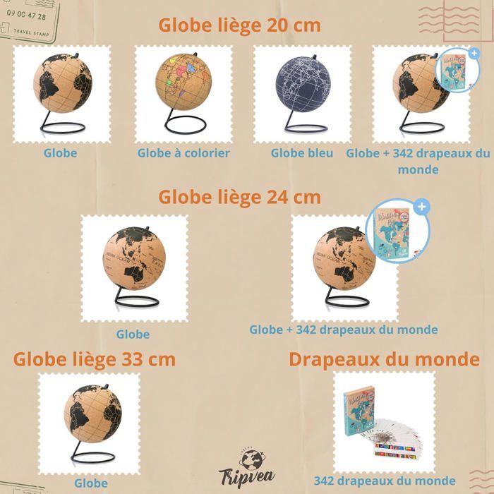 Globus - TRIPVEA - 20 cm - Vintage-Korkglobus - Dekorative Weltkarte - Geschenkidee