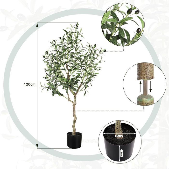 Kunstig tre, 120 cm, kunstig plante, stort kunstig tre, realistisk utseende for stue, soverom, kontor, dekorasjon