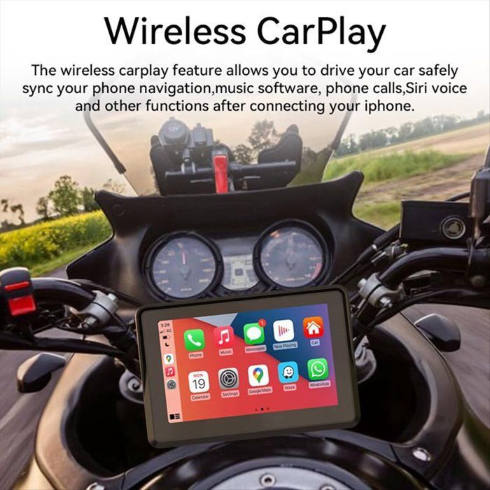 Pantalla táctil de 5 pulgadas, GPS, CarPlay para motocicletas, estéreo portátil inalámbrico con CarPlay y Android Auto, resistente al agua, Bluetooth dual
