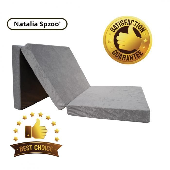 Matelas 195x65x8 cm lit futon pliable pliant - NATALIA SPZOO - Gris - Mousse polyuréthane - 1 personne