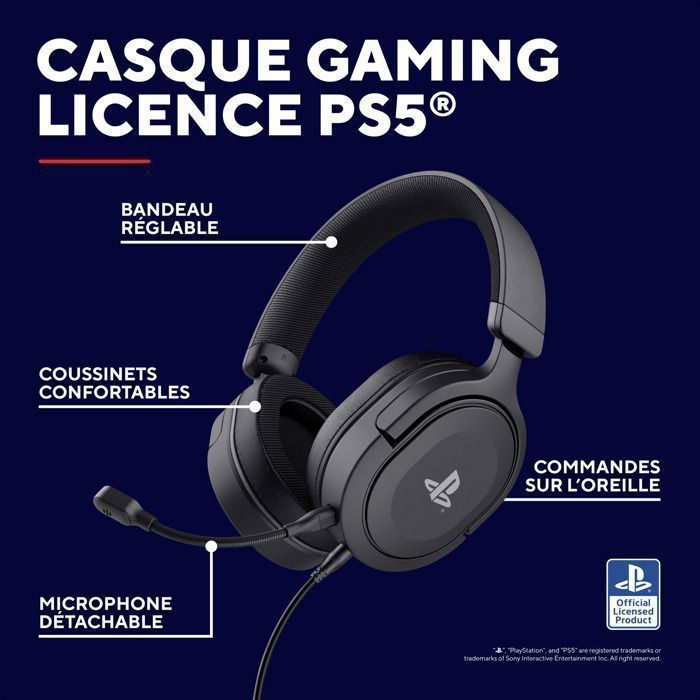 Trust Gaming GXT 498 Forta Casque Gaming PS5 / PS4, Licence Officielle Playstation 5, Casque Gamer Filaire avec Microphone, Noir