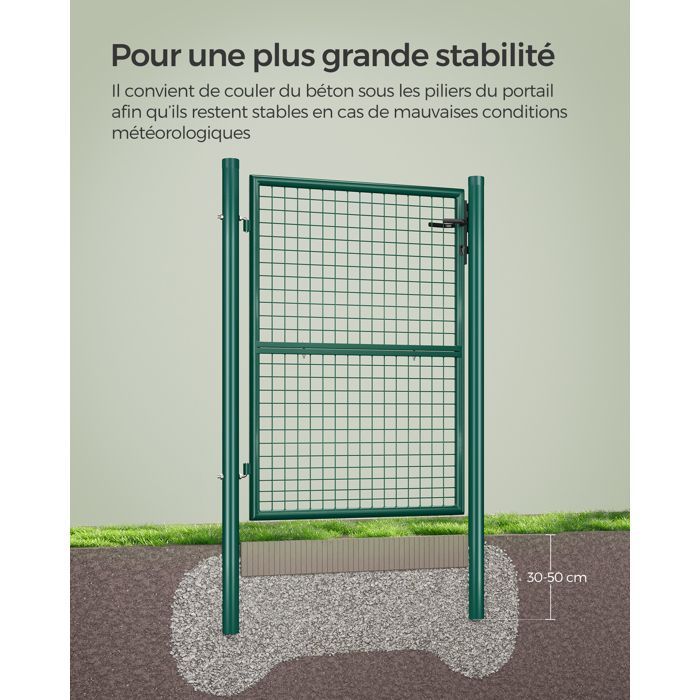 Portillon de Jardin Grillagé, Clôture avec Serrure,Porte 106 x 125 cm (L x H), Tube Rond, Vert