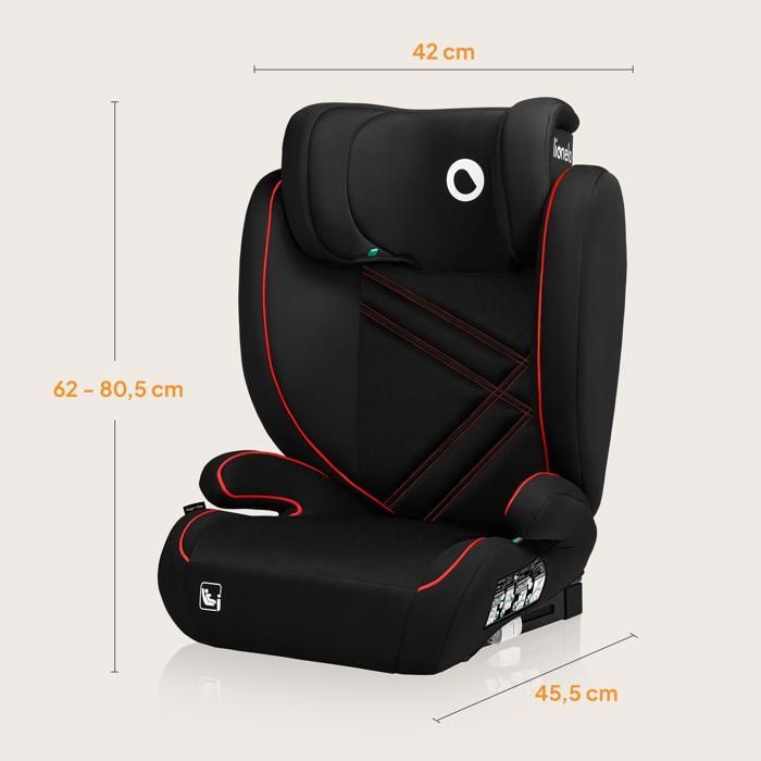 Silla de coche convertible para bebé LIONELO Hugo i-Size - ISOFIX - 100-150 cm - Grupo 2/3 - Reposacabezas regulable en altura - Negro-Rojo