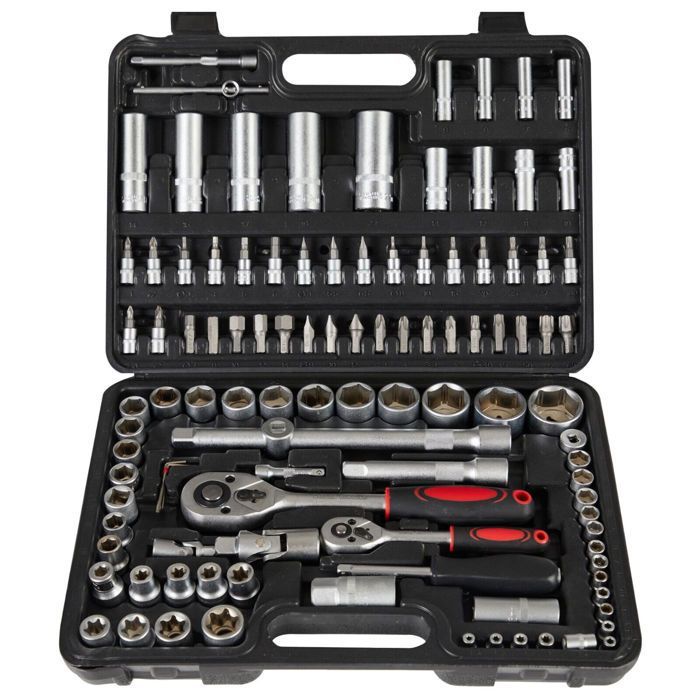 AREBOS Mallette à outils 108 pièces Jeu de douilles Outils Douilles Cliquet Boîte