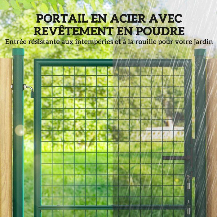Puerta de jardín - Outsunny - con cerradura, llaves y manilla - fabricada en acero - 97 x 200 cm - para uso exterior - verde