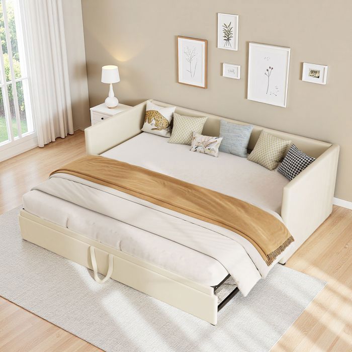 Sofá cama convertible para 2/3 personas, 90/180x200 cm, cama plegable con respaldo, terciopelo, beige.