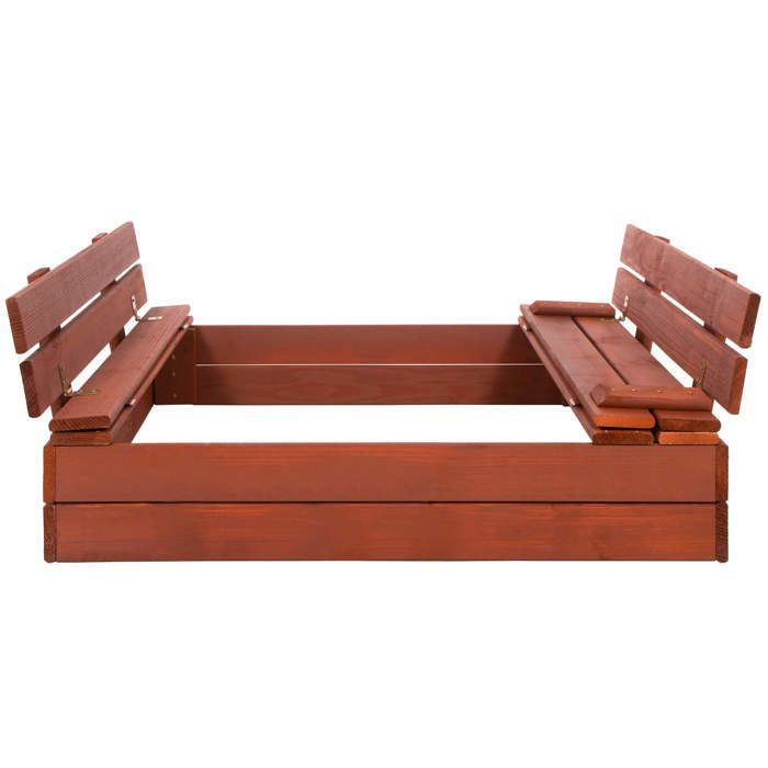 Sabbiera - SPRINGOS® - 100x100 cm - Legno tenero - Rivestimento in geotessile - Panchine integrate