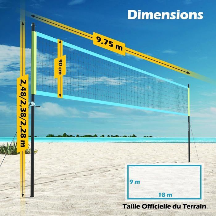 Red de voleibol exterior GOPLUS de altura regulable, kit completo de voleibol con postes metálicos, 9,75 m x 0,9 m (verde)