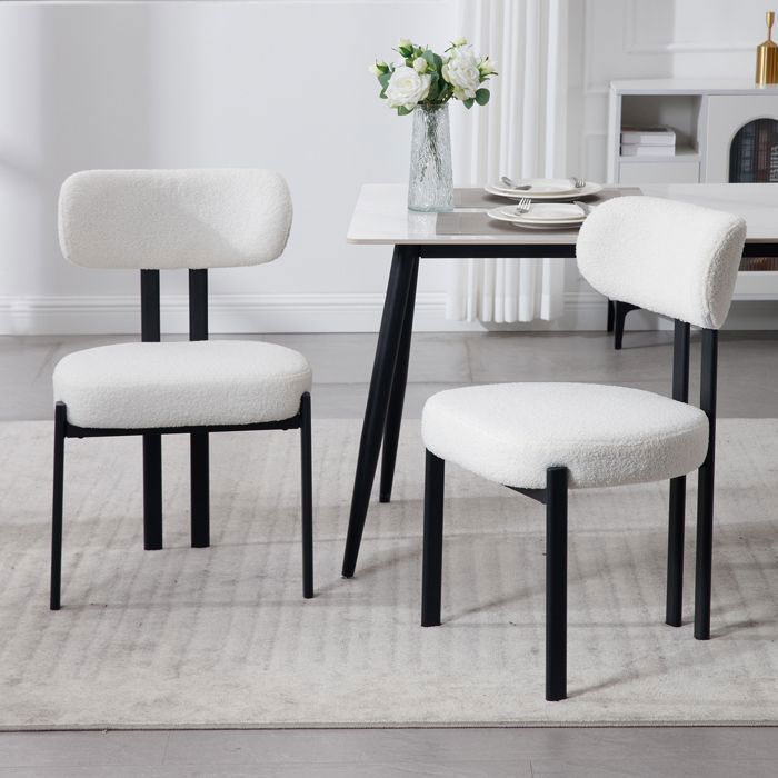 Wahson eetkamerstoelen van imitatiebont, set van 2, moderne eetkamerstoelen zonder armleuningen, keukenstoelen