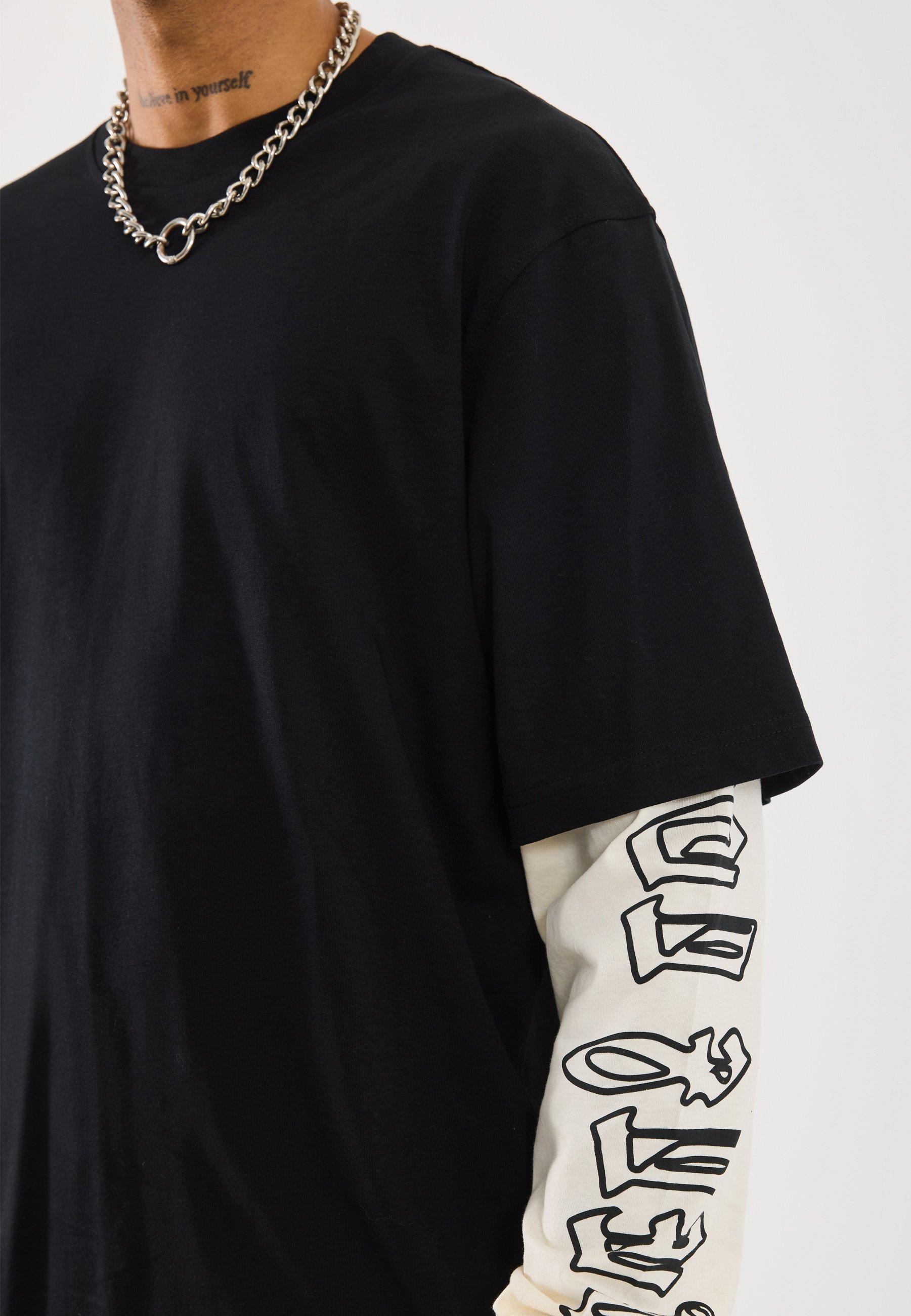 YOURTURN UNISEX - Top met lange mouwen - zwart/wit