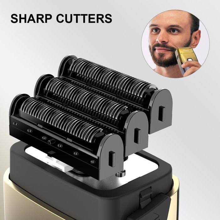 Hatteker RASOIR ELECTRIQUE  Homme 3 Têtes Tondeuse Barbe Étanche Rasage Humide & Sec Rechargeable Or