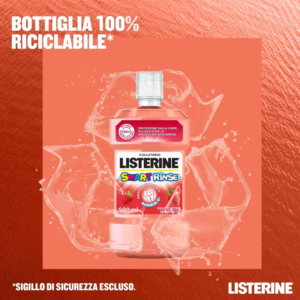 LISTERINE Listerine Smart Rinse enjuague bucal para niños 500 ml protección contra la caries dental