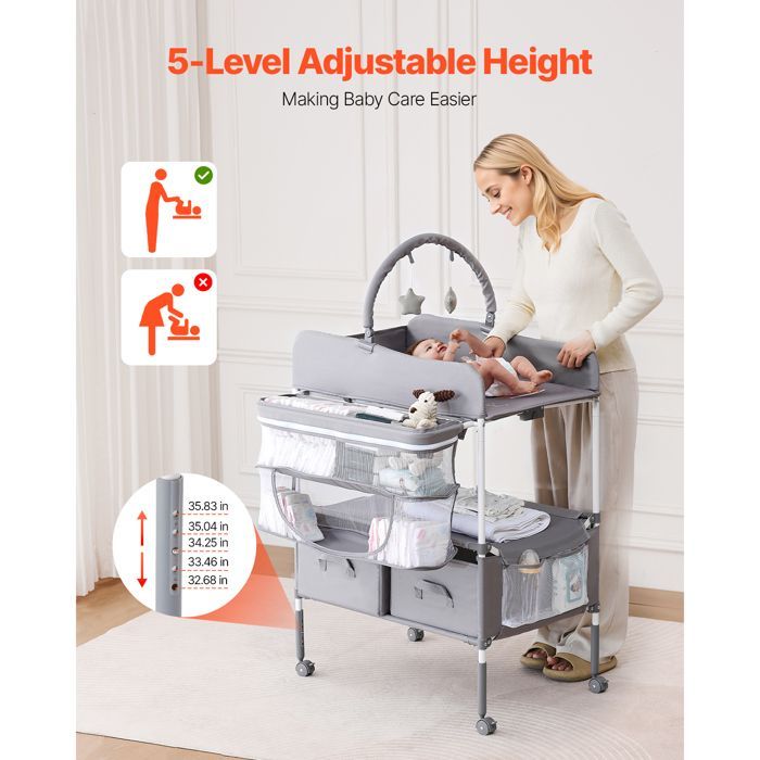 Duoku Folding Changing Table - Changing Table with 2 Fabric Drawers - Side Basket and Hanging Rail - Height Adjustable for Baby