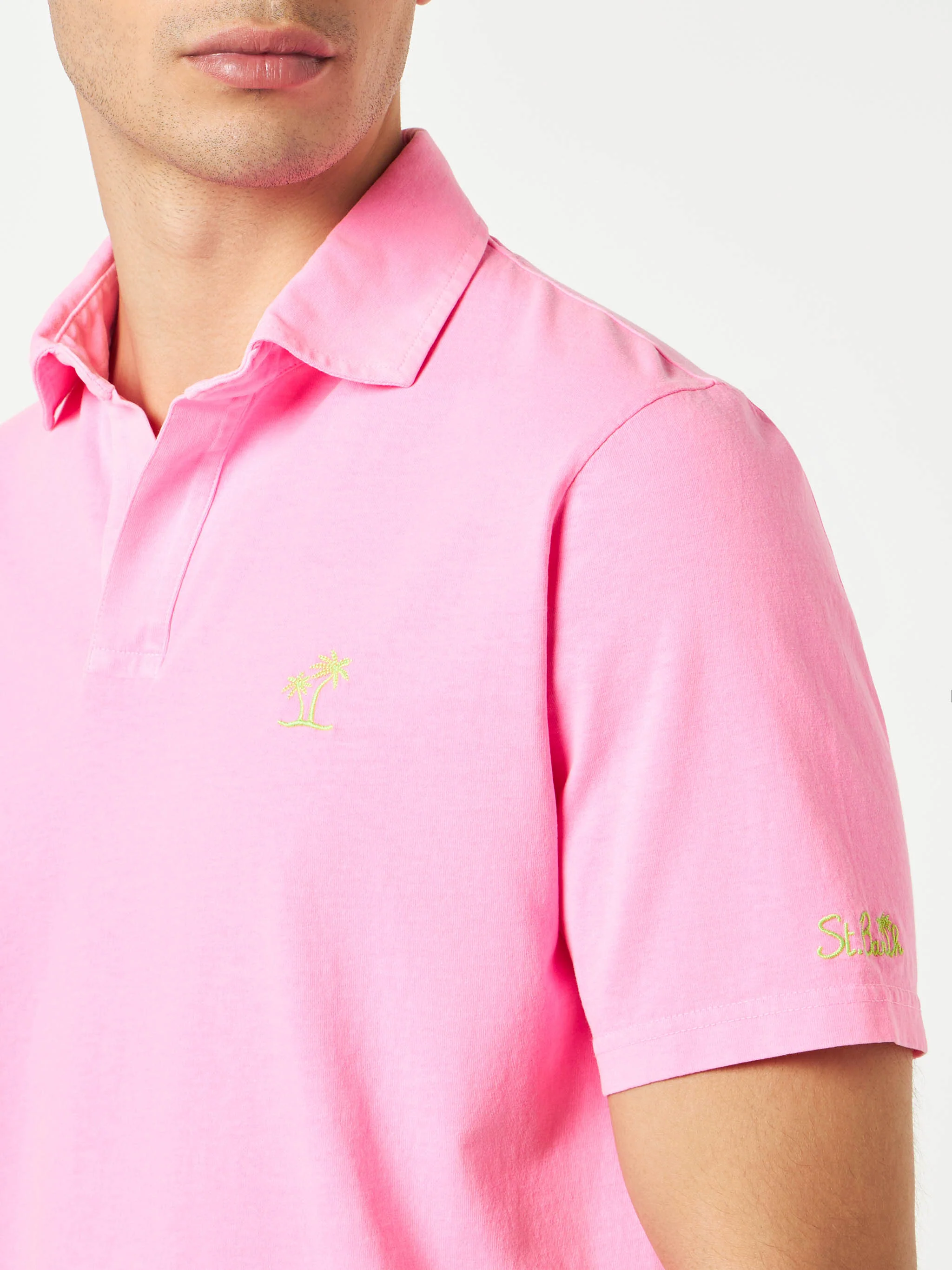 Herren-Poloshirt aus neonpinkem Baumwolljersey