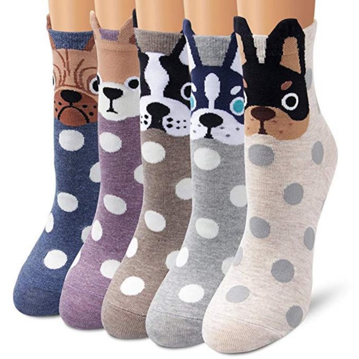 Chaussettes Happy Socks pour femmes, lot de 5, chaussettes amusantes pour étudiantes, chaussettes chaudes à pois, motifs dessins animés mignons.