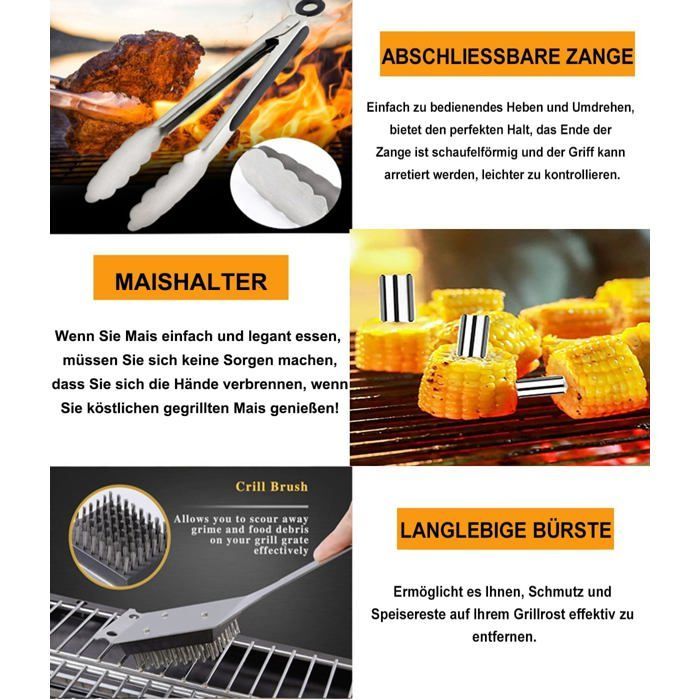 20-Piece Barbecue Accessory Set, Barbecue Kit, Barbecue Utensils in a Thick Stainless Steel Grill Set, Barbecue Set