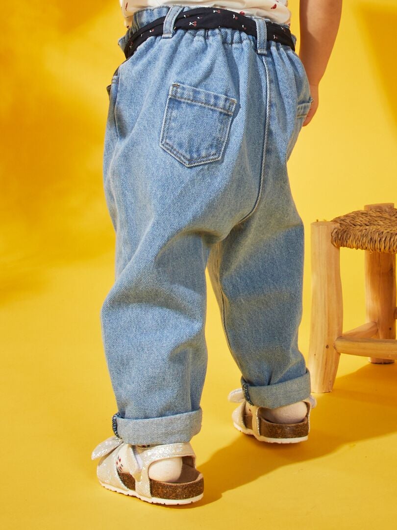 Paperbag jeans met stoffen riem - BLAUW