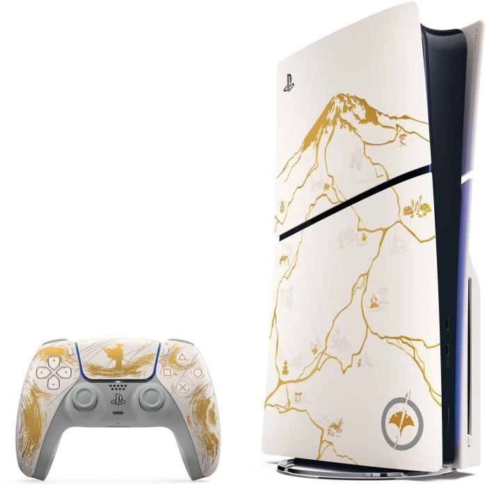 Pack PS5 Standard (avec lecteur CD) : Console PS5 (Slim) Édition limitée Ghost of Yōtei Gold + Jeu Ghost of Yōtei (code)