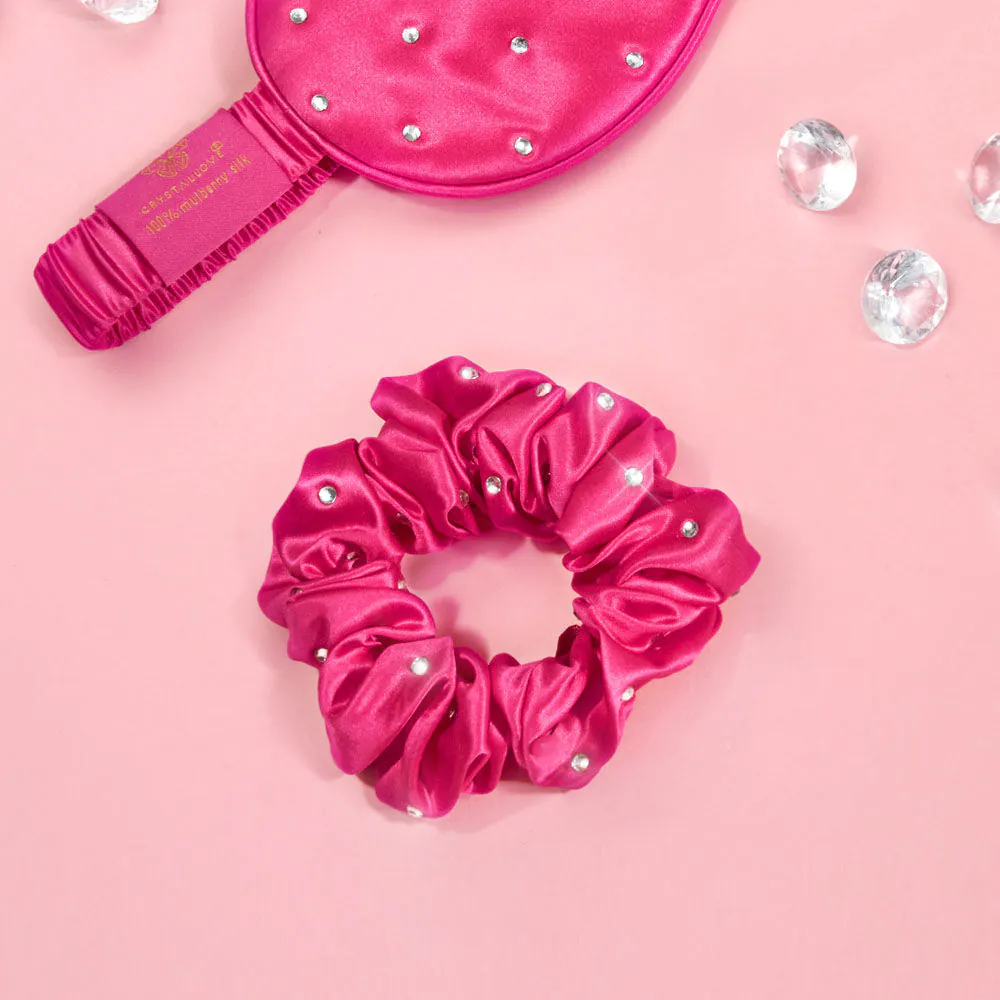 Crystallove Gumka do włosów z Jedwabiu z Kryształkami Hot Pink