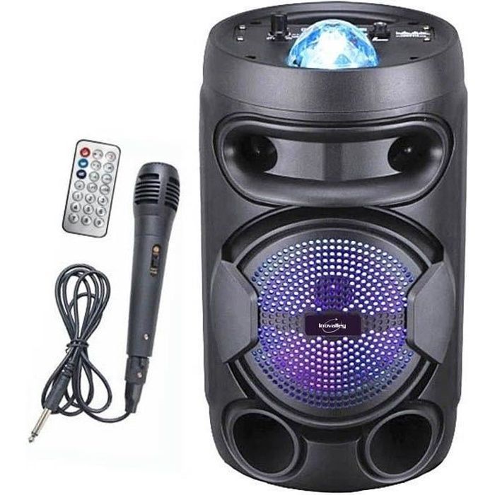 INOVALLEY KA02 BOWL - Altoparlante Bluetooth con luci da 400 W - Funzione Karaoke - Sfera caleidoscopica a LED multicolore - Porte USB e Micro-SD