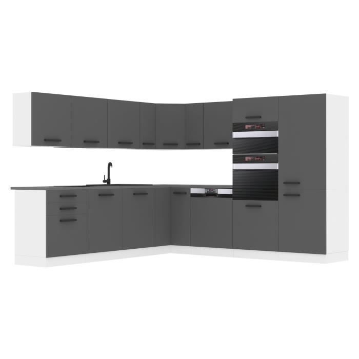 Cuisine Complète - B BELINI GROUP - L-Forme - Argent Mat - Revêtement Ultra-Brillant - Tiroirs Métal
