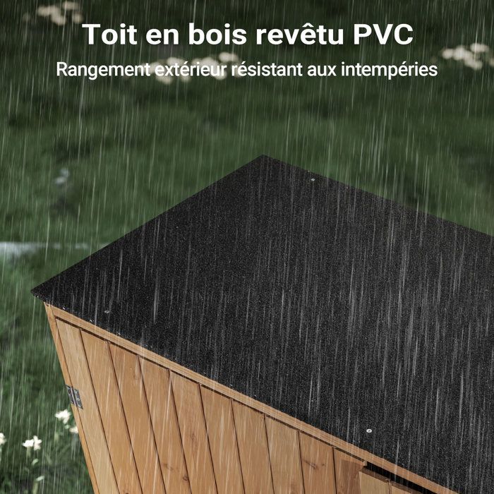 Wiltec Abri de jardin – 1360 x 580 x 1270 mm – en bois verni – avec Toit revêtu par PVC et 2 portes – Cabane Remise pour rangement o