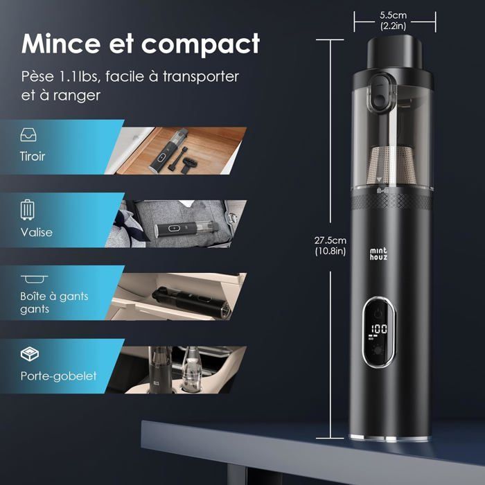 16000Pa Handheld Vacuum Cleaner, Brushless Motor Tabletop Vacuum, Handheld Vacuum for Car/Car Keyboard/Home/Office