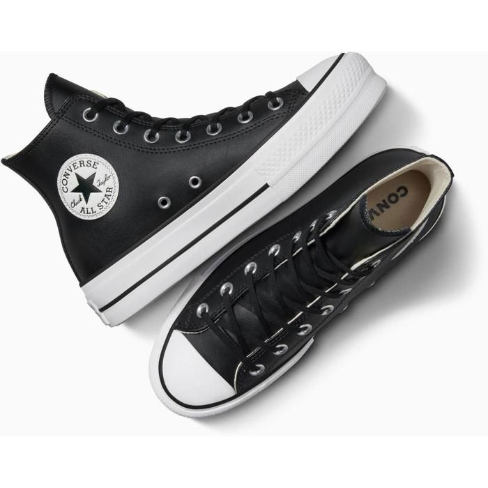Basket - Converse Montante Platform - Noir - Adulte - Cuir - Lacets - Plateau