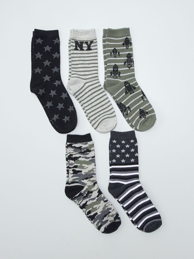 Set van 5 paar sokken met Amerikaanse print - ZWART