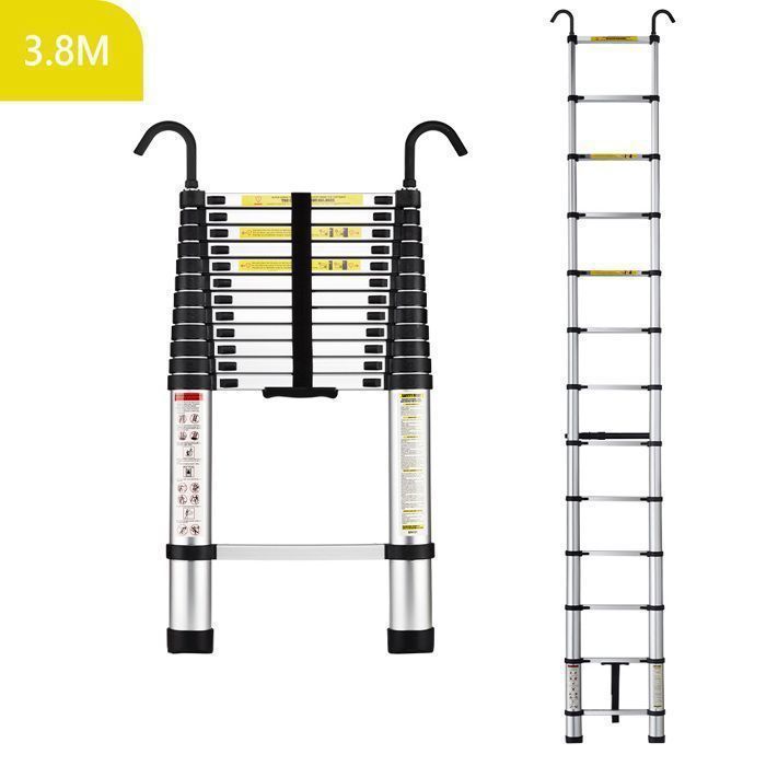 Escalera telescópica - STANOW - 3,8 m - Aluminio - Plegable - Reposabrazos extraíble - Capacidad de carga 150 kg