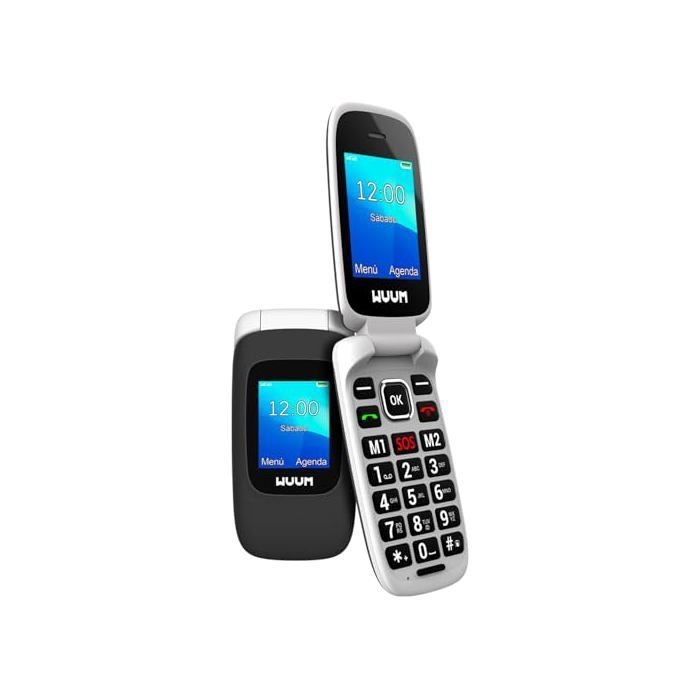Téléphone Portable à Clapet - WUUM - Clap - Double Écran - Bouton SOS - Bluetooth - Noir