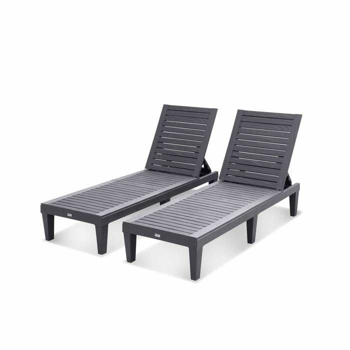 Lot de 2 bains de soleil. PIA. transats multi positions. en plastique. noir
