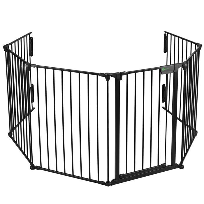 Barrera de seguridad plegable preensamblada VOUNOT® de 3,6 m - 6 paneles - Protector de chimenea de metal negro