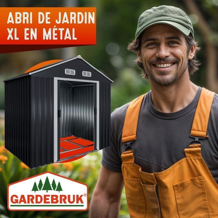 GARDEBRUK® Abri de jardin métal XL 2m² fondation 200x135x190cm porte coulissante anthracite cabane jardin cabanon rangement 4m³
