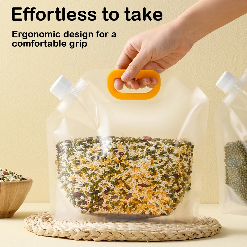 Lot de 5 sacs de rangement pour céréales, portables, résistants aux insectes et à l'humidité, recyclables et transparents.